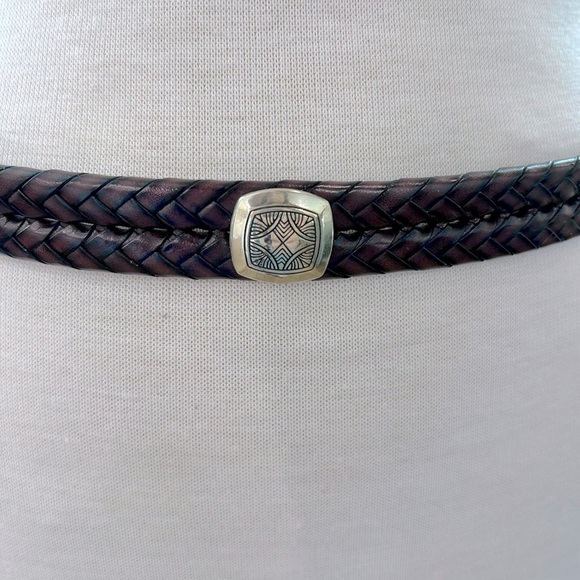 Brighton Braided Leather Belt with Silver tone Buckle and medallions M/L 32 - Picture 7 of 9